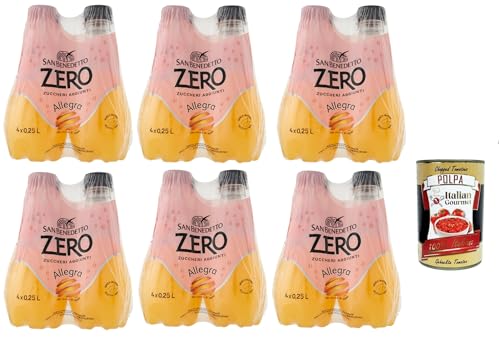 San Benedetto Allegra Zero PET aperitivo ohne Zucker 24x 0,25l, ohne Zucker Orangensaft Softdrink ohne Zucker, erfrischend orange Aperitiv-Aperif sugarfree + Italian Gourmet polpa 400g von Italian Gourmet E.R.