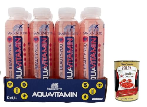 San Benedetto Aquavitamin Beauty you 12x 400 ml, Wasser mit Rote Früchte, water with red fruits + Italian Gourmet polpa 400g von Italian Gourmet E.R.