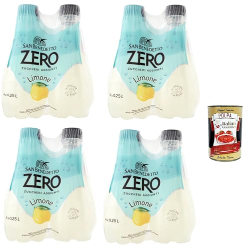 San Benedetto Limone Zero PET ohne Zucker 24x 0,25l, Zitrone zero, Limonade orange ohne Zucker, lemon soft drink sugarfree + Italian Gourmet polpa 400g von Italian Gourmet E.R.