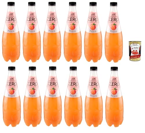 San Benedetto Pesca Zero PET ohne Zucker 12x 0,75l, Pfirsch, Limonade orange ohne Zucker, peach soft drink sugarfree + Italian Gourmet polpa 400g von Italian Gourmet E.R.