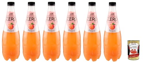 San Benedetto Pesca Zero PET ohne Zucker 6x 0,75l, Pfirsch, Limonade orange ohne Zucker, peach soft drink sugarfree + Italian Gourmet polpa 400g von Italian Gourmet E.R.