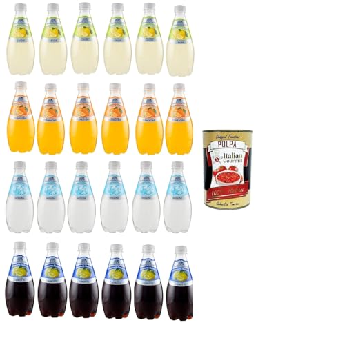 San Benedetto Prima Spremitura Testpaket Passione Italiana PET 24x 40cl Soda 100% Italienisches Getränk gasförmig Lemonade Chinotto + Italian Gourmet ppolpa 400g von Italian Gourmet E.R.