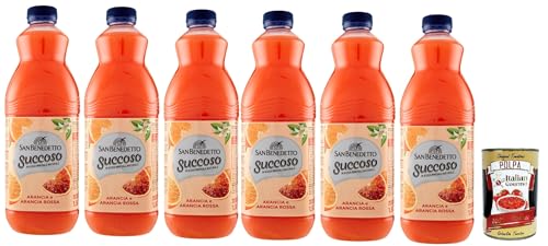 San Benedetto Succoso Arancia e Arancia Rossa PET flasche 6x 1,5 Lt, Orange und Blutorange Fruchtsaft saft, Orange fruit juice + Italian Gourmet polpa 400g von Italian Gourmet E.R.