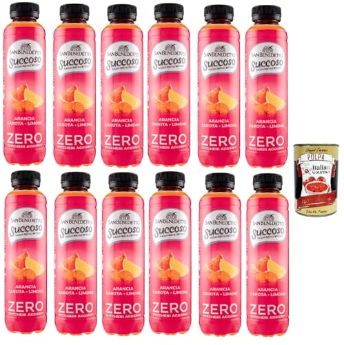 San Benedetto Succoso Zero ACE (carota, arancia, limone) PET 12x 40cl, PET Karotte, Orange, Zitrone ohne zucker Fruchtsaft saft, Carrot, orange, lemon juice sugar free + Italian Gourmet polpa 400g von Italian Gourmet E.R.