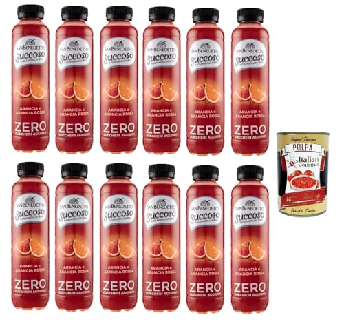 San Benedetto Succoso Zero Arancia e Arancia Rossa PET 12x 40cl, PET Orange und Blutorange ohne zucker Fruchtsaft saft, Orange juice sugar free + Italian Gourmet polpa 400g von Italian Gourmet E.R.