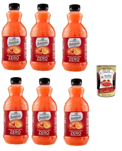 San Benedetto Succoso Zero Arancia e Arancia Rossa PET 6x 90cl, PET Orange und Blutorange ohne zucker Fruchtsaft saft, Orange juice sugar free + Italian Gourmet polpa 400g von Italian Gourmet E.R.