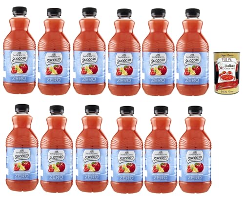 San Benedetto Succoso Zero Mela Fragola Limone PET 12x 90cl, PET Apfel, Zitrone und Erdbeere ohne zucker Fruchtsaft saft, Lemon juice sugar free + Italian Gourmet polpa 400g von Italian Gourmet E.R.