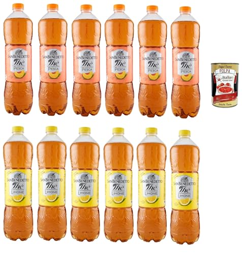 San Benedetto Testpaket, Thè Pesca und limone 12x 1,5 L, Eistee The' Pfirsich und zitrone PET Einweg, ice tea, Ohne Konservierungsstoffe und künstliche Farbstoffe + Italian Gourmet polpa 400g von Italian Gourmet E.R.