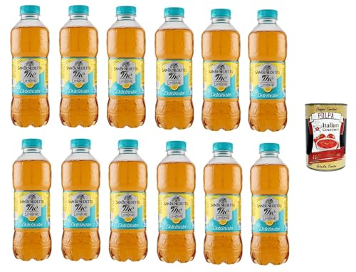 San Benedetto Thè Deteinato Limone 12x 500ml, entkoffeiniert Eistee The' Zitrone PET Einweg, ice tea erfrischend, Ohne Konservierungsstoffe und künstliche Farbstoffe + Italian Gourmet polpa 400g von Italian Gourmet E.R.