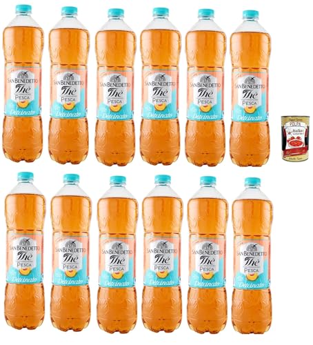 San Benedetto Thè Deteinato Pesca 12x 1,5 L, entkoffeiniert Eistee The' Pfirsch PET Einweg, ice tea erfrischend, Ohne Konservierungsstoffe und künstliche Farbstoffe + Italian Gourmet polpa 400g von Italian Gourmet E.R.