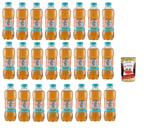 San Benedetto Thè Deteinato Pesca 24x 500ml, entkoffeiniert Eistee The' Pfirsch PET Einweg, ice tea erfrischend, Ohne Konservierungsstoffe und künstliche Farbstoffe + Italian Gourmet polpa 400g von Italian Gourmet E.R.