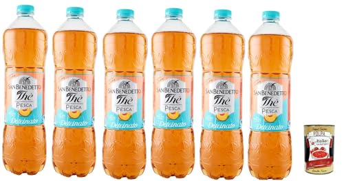 San Benedetto Thè Deteinato Pesca 6x 1,5 L, entkoffeiniert Eistee The' Pfirsch PET Einweg, ice tea erfrischend, Ohne Konservierungsstoffe und künstliche Farbstoffe + Italian Gourmet polpa 400g von Italian Gourmet E.R.