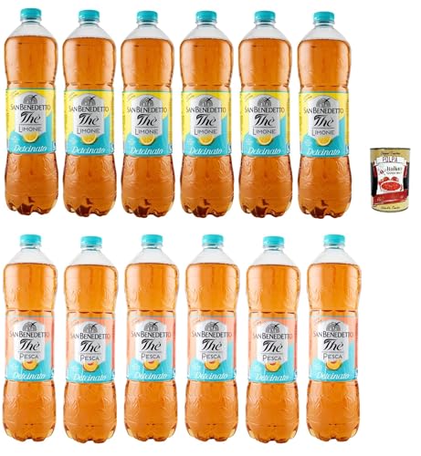 San Benedetto Thè Deteinato Testpaket Limone un Pesca 12x 1,5 L, entkoffeiniert Eistee The' Zitrone und Pfirsch PET Einweg, ice tea erfrischend, Ohne Konservierungsstoffe + Italian Gourmet polpa 400g von Italian Gourmet E.R.