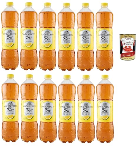 San Benedetto Thè Limone 12x 1,5 L, Eistee The' Zitrone PET Einweg, ice tea erfrischend, Ohne Konservierungsstoffe und künstliche Farbstoffe + Italian Gourmet polpa 400g von Italian Gourmet E.R.