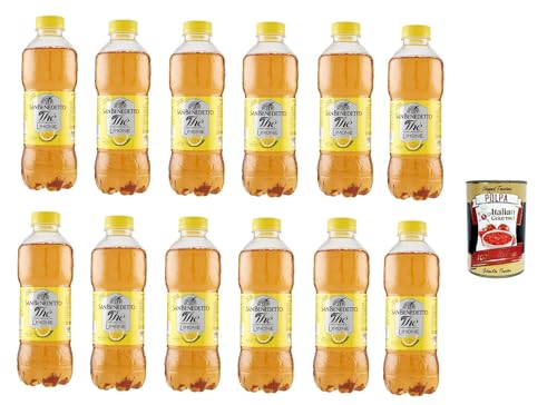 San Benedetto Thè Limone 12x 500ml, Eistee The' Zitrone PET Einweg, ice tea erfrischend, Ohne Konservierungsstoffe und künstliche Farbstoffe + Italian Gourmet polpa 400g von Italian Gourmet E.R.