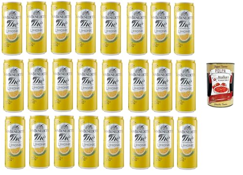 San Benedetto Thè Limone 24x 33cl, Eistee The' Zitrone dosen Einweg, ice tea erfrischend, Ohne Konservierungsstoffe und künstliche Farbstoffe + Italian Gourmet polpa 400g von Italian Gourmet E.R.