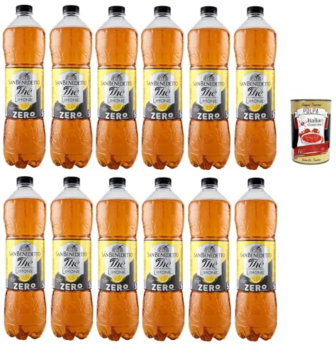 San Benedetto Thè Limone zero 12x 1,5 L, Eistee The' Zitrone ohne Zucker PET Einweg, ice tea erfrischend, Ohne Konservierungsstoffe und künstliche Farbstoffe + Italian Gourmet polpa 400g von Italian Gourmet E.R.