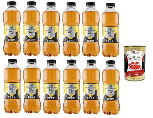 San Benedetto Thè Limone zero 12x 500ml, Eistee The' Zitrone ohne Zucker PET Einweg, ice tea erfrischend, Ohne Konservierungsstoffe und künstliche Farbstoffe + Italian Gourmet polpa 400g von Italian Gourmet E.R.