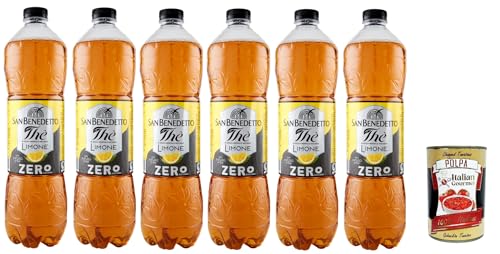 San Benedetto Thè Limone zero 6x 1,5 L, Eistee The' Zitrone ohne Zucker PET Einweg, ice tea erfrischend, Ohne Konservierungsstoffe und künstliche Farbstoffe + Italian Gourmet polpa 400g von Italian Gourmet E.R.