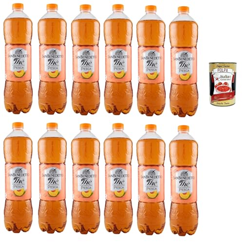 San Benedetto Thè Pesca 12x 1,5 L, Eistee The' Pfirsich PET Einweg, ice tea erfrischend, Ohne Konservierungsstoffe und künstliche Farbstoffe + Italian Gourmet polpa 400g von Italian Gourmet E.R.