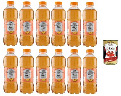 San Benedetto Thè Pesca 12x 500ml, Eistee The' Pfirsich PET Einweg, ice tea erfrischend, Ohne Konservierungsstoffe und künstliche Farbstoffe + Italian Gourmet polpa 400g von Italian Gourmet E.R.