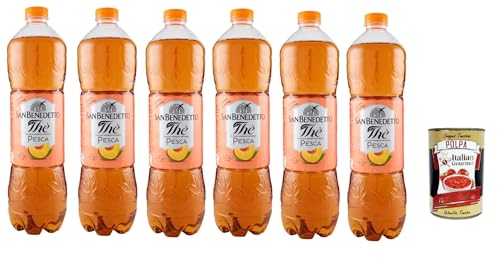 San Benedetto Thè Pesca 6x 1,5 L, Eistee The' Pfirsich PET Einweg, ice tea erfrischend, Ohne Konservierungsstoffe und künstliche Farbstoffe + Italian Gourmet polpa 400g von Italian Gourmet E.R.