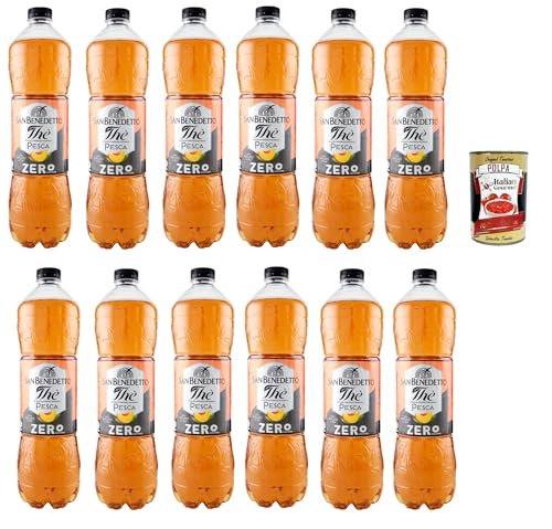 San Benedetto Thè Pesca zero 12x 1,5 L, Eistee The' Pfirsich ohne Zucker PET Einweg, ice tea erfrischend, Ohne Konservierungsstoffe und künstliche Farbstoffe + Italian Gourmet polpa 400g von Italian Gourmet E.R.