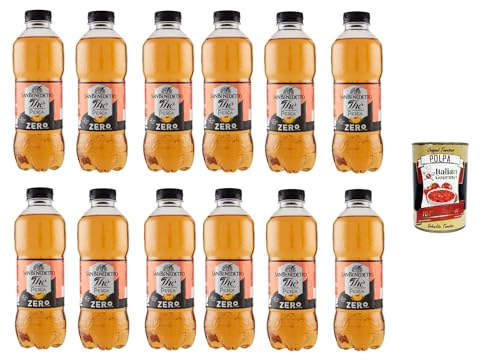 San Benedetto Thè Pesca zero 12x 500ml, Eistee The' Pfirsich ohne Zucker PET Einweg, ice tea erfrischend, Ohne Konservierungsstoffe und künstliche Farbstoffe + Italian Gourmet polpa 400g von Italian Gourmet E.R.