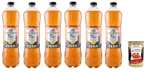 San Benedetto Thè Pesca zero 6x 1,5 L, Eistee The' Pfirsich ohne Zucker PET Einweg, ice tea erfrischend, Ohne Konservierungsstoffe und künstliche Farbstoffe + Italian Gourmet polpa 400g von Italian Gourmet E.R.