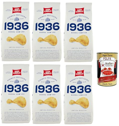 San Carlo 1936 Patatine Antica Ricetta Arricciate e Croccanti Rinomata Rosticceria - Senza Glutine, Kartoffel Chips, altes Rezept, gluten frei, 6x 150g + Italian Gourmet polpa 400g von Italian Gourmet E.R.