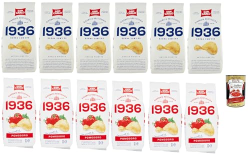 San Carlo 1936 Patatine Antica Ricetta Testpaket, Arricciate e Croccanti Rinomata Rosticceria - Senza Glutine, Kartoffel Chips, altes Rezept, gluten frei, 12x 150g + Italian Gourmet polpa 400g von Italian Gourmet E.R.