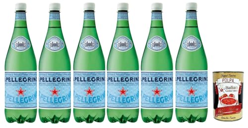 San Pellegrino Sprudel Wasser Sparkling Water in Bottle 6x 1000 ml in EINWEG flasche + Italian Gourmet Polpa 400 g von Italian Gourmet E.R.