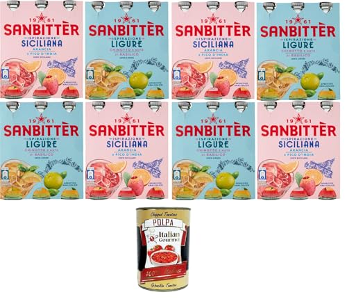 Sanbitter Testpaket Inspirazione Siciliana & Ligure Alkoholfreier Aperitif aus Orangen und Feigenkaktus und Chinotto mit Basilikumnoten 24x20cl + Italian Gourmet polpa 400g von Italian Gourmet E.R.