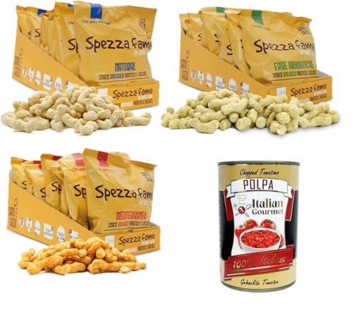 Sano e Sazio Testpaket Snack Proteico al gusto Natürliche, mediterrane, aromatische Kräuter – Packung 3x(8 Stück x 30 g) – stillt den Hunger mit Meersalz,+ Italian Gourmet polpa 400g von Italian Gourmet E.R.