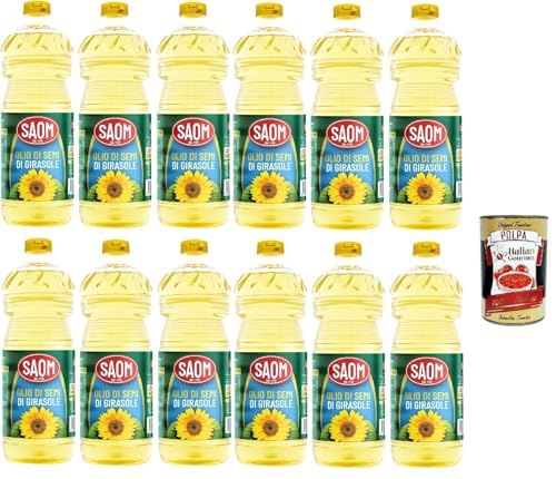 Saom Olio di Semi di Girasole Sonnenblumenöl Speiseöl Frittieröl 100% Italienisches Öl dose 12x 1Lt + Italian Gourmet polpa 400g von Italian Gourmet E.R.