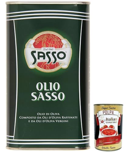 Sasso Olio Extra vergine D'oliva Natives Olive Olivenöl 1 Lt 100% Italienisch, Extra virgin oil + Italian Gourmet polpa 400g von Italian Gourmet E.R.