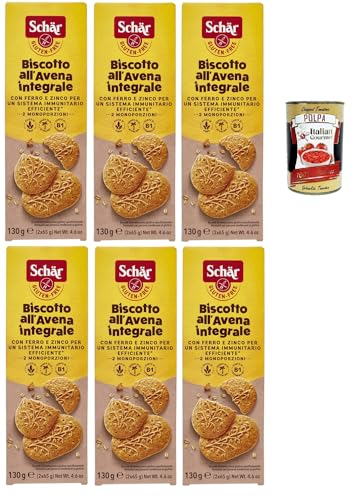 Schär, Biscotto all'Avena Ricco di Fibre integrale, Haferkekse reich an Vollkornfasern, , Quelle für Vitamin B1 und Eisen, glutenfrei und palmölfrei, 6x 130g + Italian Gourmet polpa 400g von Italian Gourmet E.R.