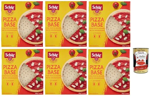 Schär, Pizza Base con Pasta Madre, Fondo Pizza da Farcire Senza Glutine, Pizza -Basis mit Sauerteig, Pizzaboden, um Gluten ausgestopft zu sein, vegan, 6x 300g + Italian Gourmet polpa 400g von Italian Gourmet E.R.