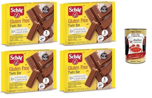 Schär Twin Bar Wafers senza glutine ricoperti di cioccolato al latte Schär Twin Bar Glutenfreie Waffeln umhüllt von Milchschokolade.4 x 64.5gr + Italian Gourmet polpa 400g von Italian Gourmet E.R.