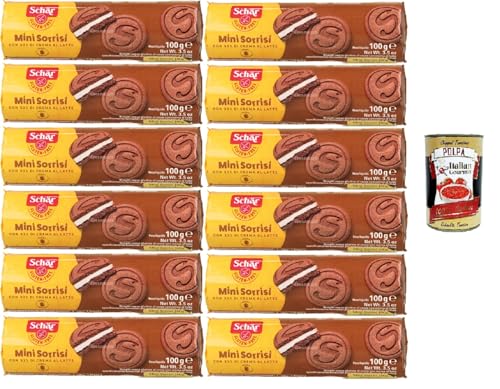 Schar, Mini Sorrisi, Biscotti senza glutine al cacao con crema al latte Mini Sorrisi, glutenfreie Kakaokekse mit Milchcreme 12x100gr + Italian Gourmet polpa 400g von Italian Gourmet E.R.