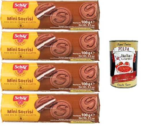 Schar, Mini Sorrisi, Biscotti senza glutine al cacao con crema al latte Mini Sorrisi, glutenfreie Kakaokekse mit Milchcreme 4x100gr + Italian Gourmet polpa 400g von Italian Gourmet E.R.