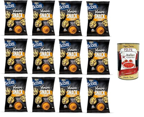 Scotti Venere Reis-Kurkuma-Pfeffer-Snack, brauner Reis, knuspriger und leckerer, nicht frittierter Snack für Pausen und Aperitifs, glutenfrei, 100% pflanzlich, 12x50 g+ Italian Gourmet polpa 400g von Italian Gourmet E.R.