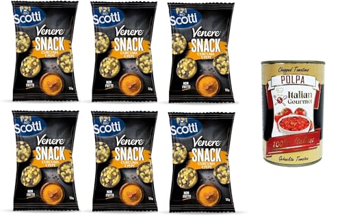 Scotti Venere Reis-Kurkuma-Pfeffer-Snack, brauner Reis, knuspriger und leckerer, nicht frittierter Snack für Pausen und Aperitifs, glutenfrei, 100% pflanzlich, 6x50 g+ Italian Gourmet polpa 400g von Italian Gourmet E.R.