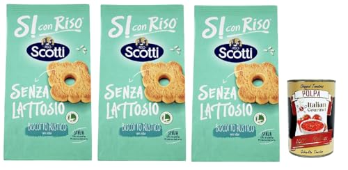 Si con Riso - Biscotto Rustico con riso - Reiskeks, rustikal, Laktose -freie und palmenfreie Kekse, Lactose -free biscuits 3x 200 g + Italian Gourmet polpa 400g von Italian Gourmet E.R.