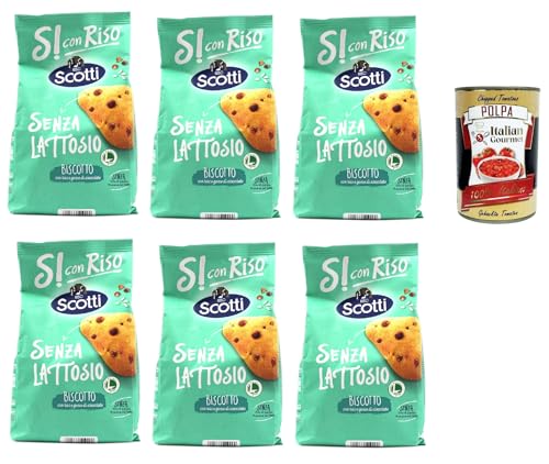 Si con Riso - Biscotto con riso e gocce di cioccolato - Kekse mit Reis und Schokoladenchips, Laktose -freie und palmenfreie Kekse, Lactose -free biscuits 6x 350 g + Italian Gourmet polpa 400g von Italian Gourmet E.R.