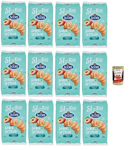 Si con Riso - Cornetti Senza Lattosio con Farcitura alla Pesca - Laktosefreie Croissants mit Pfirsichfüllung, ohne Laktose, Palmöl ohne, 12x 240g + Italian Gourmet polpa 400g von Italian Gourmet E.R.