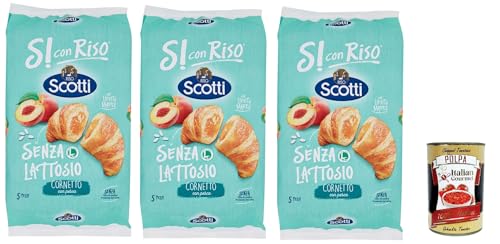 Si con Riso - Cornetti Senza Lattosio con Farcitura alla Pesca - Laktosefreie Croissants mit Pfirsichfüllung, ohne Laktose, Palmöl ohne, 3x 240g + Italian Gourmet polpa 400g von Italian Gourmet E.R.