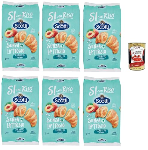 Si con Riso - Cornetti Senza Lattosio con Farcitura alla Pesca - Laktosefreie Croissants mit Pfirsichfüllung, ohne Laktose, Palmöl ohne, 6x 240g + Italian Gourmet polpa 400g von Italian Gourmet E.R.