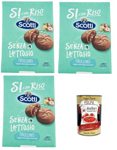 Si con Riso - Frollino Ripieno alla Crema alla Nocciola - Kekse mit Haselnusscreme gefüllt, Laktose -freie und palmenfreie Kekse, Lactose -free biscuits 3x 200 g + Italian Gourmet polpa 400g von Italian Gourmet E.R.