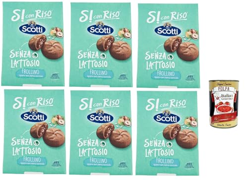 Si con Riso - Frollino Ripieno alla Crema alla Nocciola - Kekse mit Haselnusscreme gefüllt, Laktose -freie und palmenfreie Kekse, Lactose -free biscuits 6x 200 g + Italian Gourmet polpa 400g von Italian Gourmet E.R.